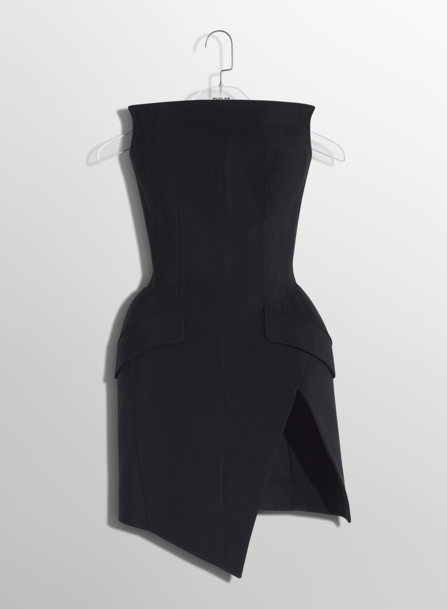 BLACK SLITTED TAILORED BUSTIER DRESS