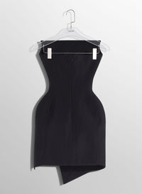 BLACK SLITTED TAILORED BUSTIER DRESS
