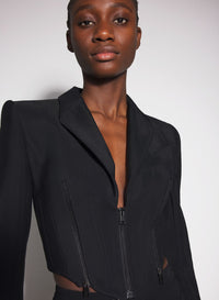 BLACK ZIPPED WOOL JACKET