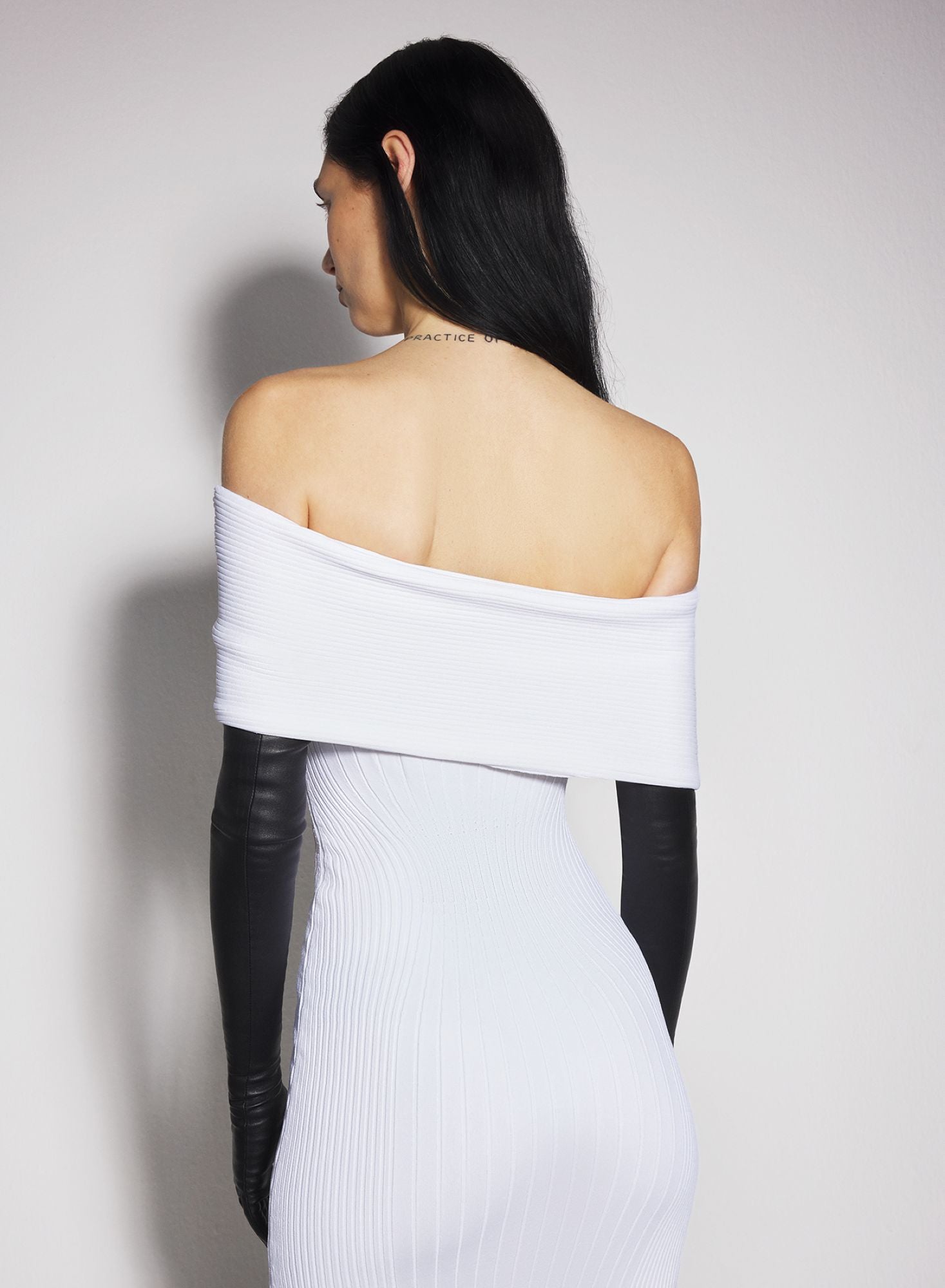 WHITE OFF-SHOULDER KNIT DRESS
