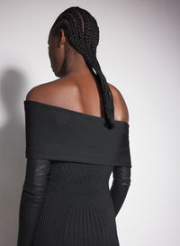 WHITE OFF-SHOULDER KNIT DRESS