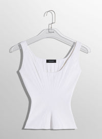WHITE FITTED KNIT TANK TOP