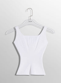 WHITE FITTED KNIT TANK TOP