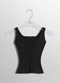 WHITE FITTED KNIT TANK TOP