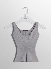 WHITE FITTED KNIT TANK TOP