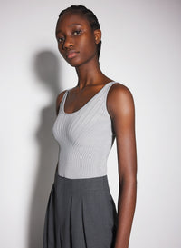 WHITE FITTED KNIT TANK TOP