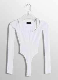 WHITE FITTED KNIT BODYSUIT