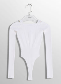 WHITE FITTED KNIT BODYSUIT
