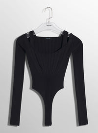 WHITE FITTED KNIT BODYSUIT