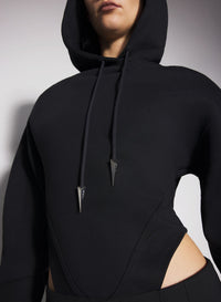 BLACK FLEECE HOODIE BODYSUIT
