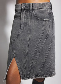 WASHED BLACK SPIRAL DENIM SKIRT