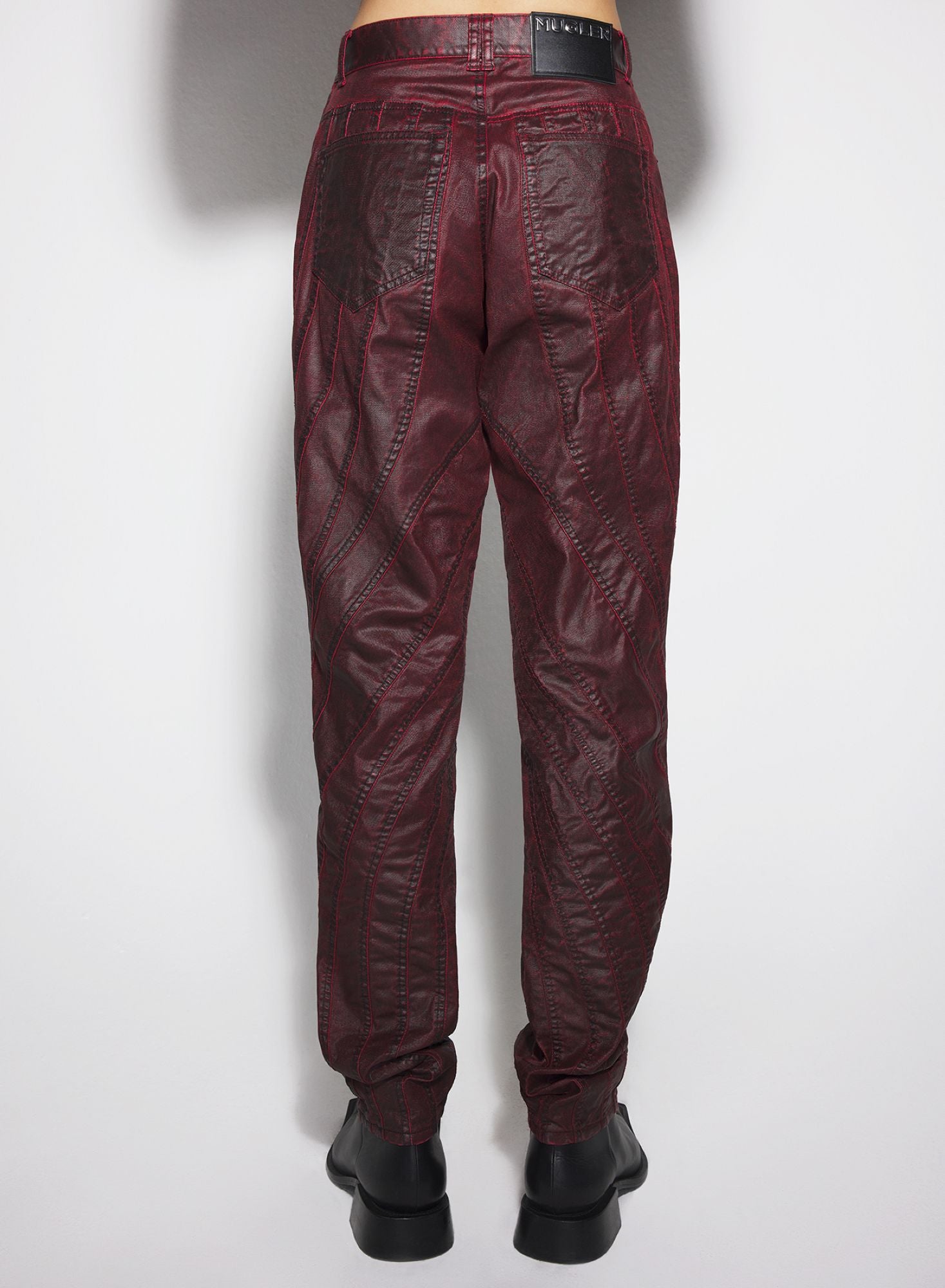VAMPIRE RED WAXED SPIRAL BAGGY JEANS