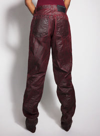 VAMPIRE RED WAXED SPIRAL BAGGY JEANS