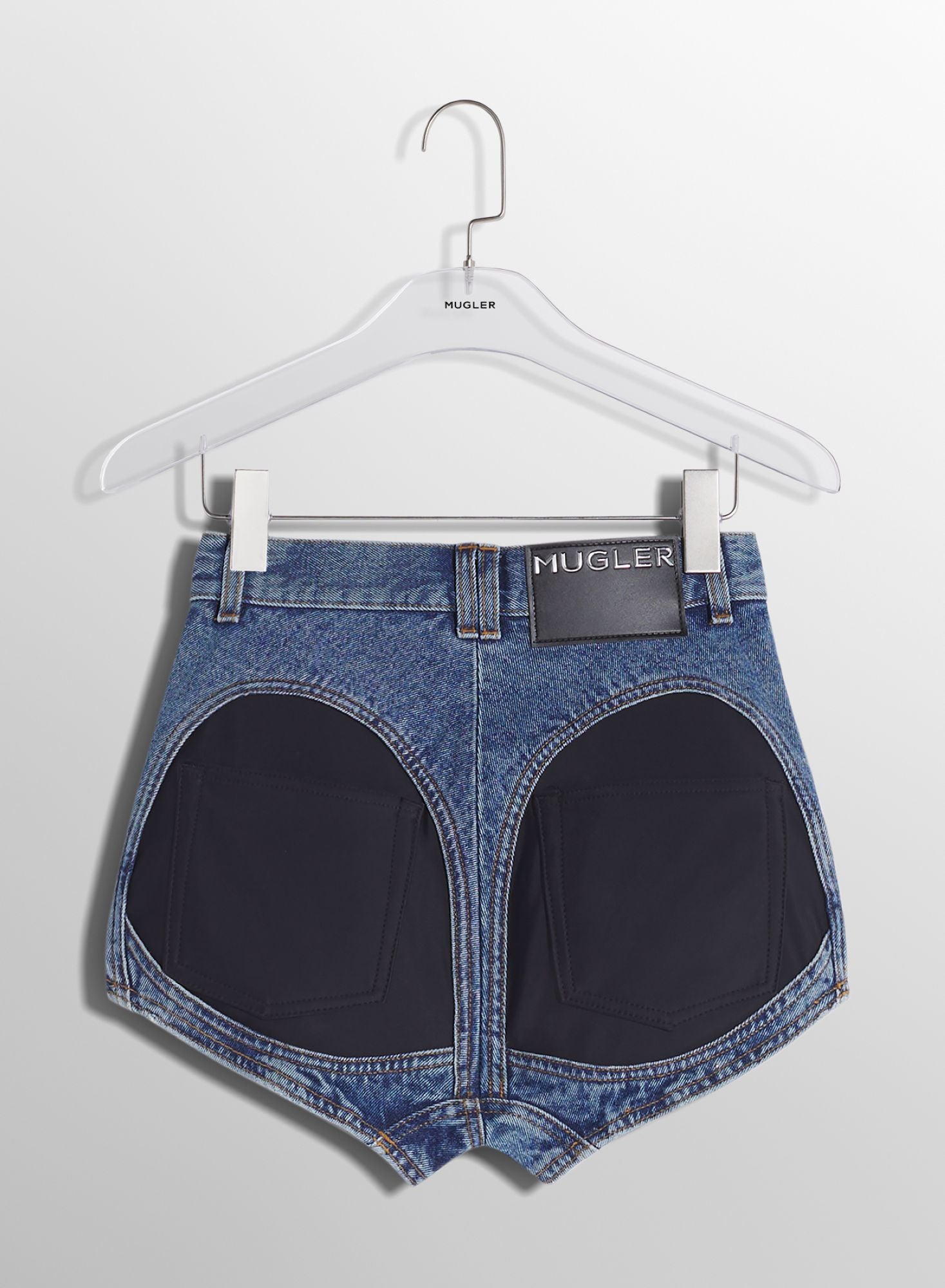 BLUE BI-MATERIAL DENIM SHORTS