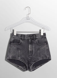 BLUE BI-MATERIAL DENIM SHORTS