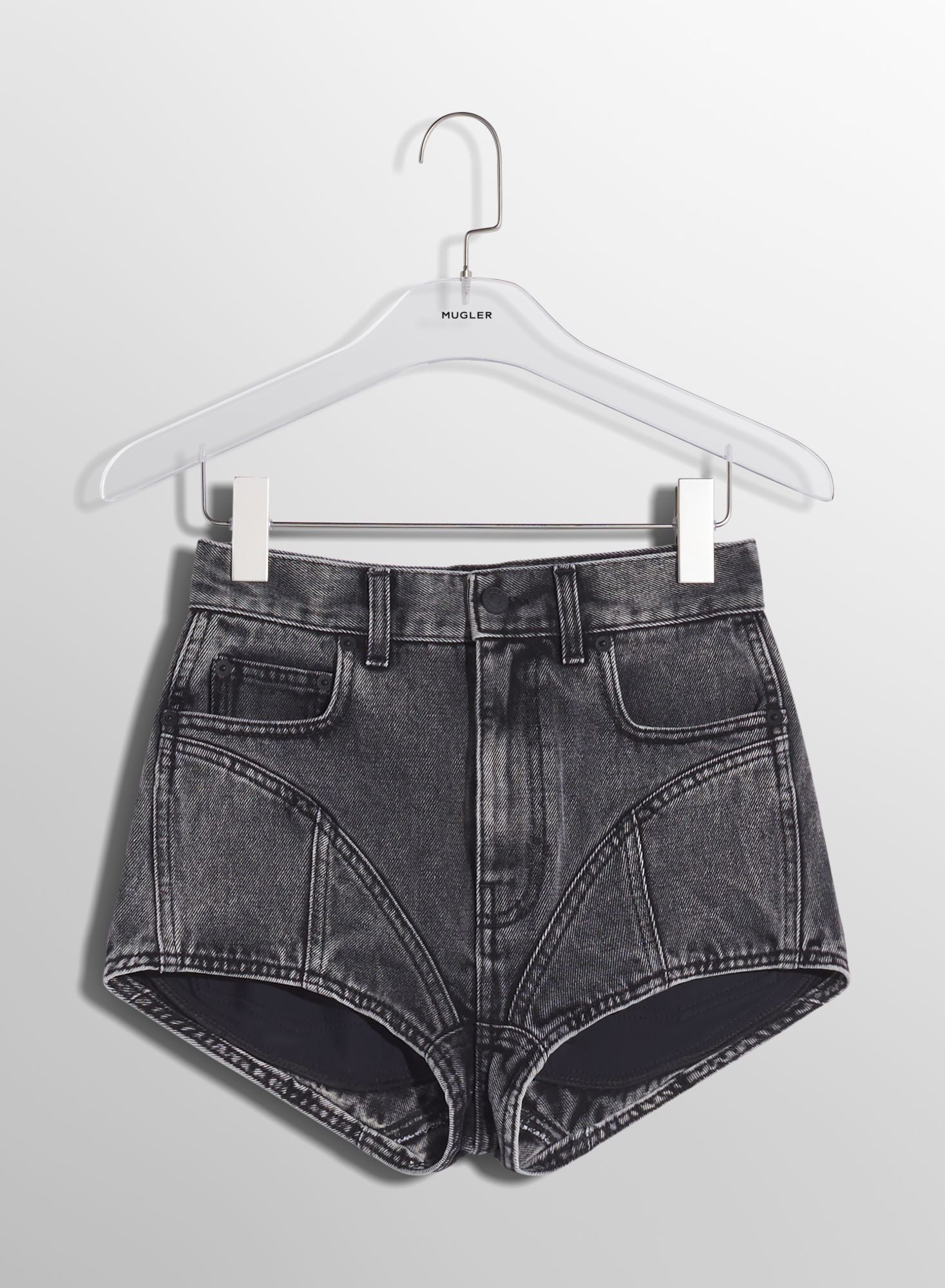 BLUE BI-MATERIAL DENIM SHORTS
