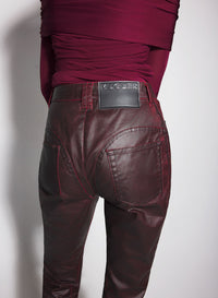 VAMPIRE RED WAXED DENIM PANTS