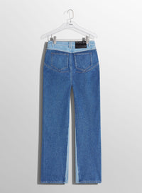BLUE BI-COLOR STRAIGHT LEG JEANS