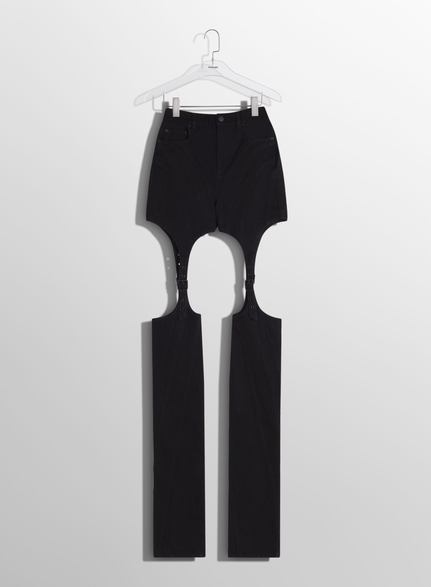 BLACK BUCKLED CHAPS SKINNY JEANS