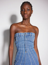 BLUE SPIRAL DENIM BUSTIER DRESS