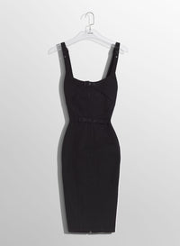 BLACK BUCKLED DENIM DRESS