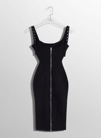 BLACK BUCKLED DENIM DRESS