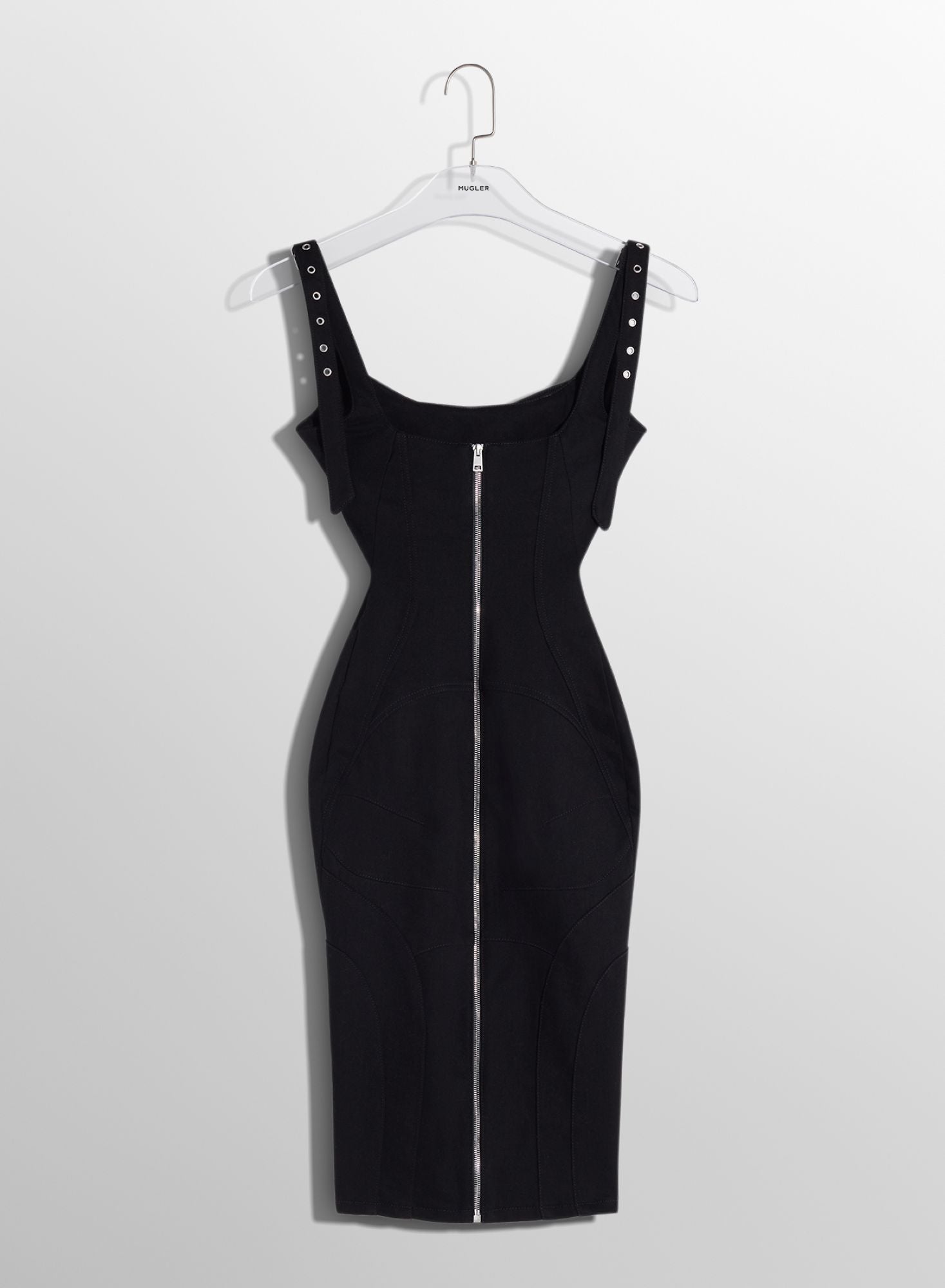 BLACK BUCKLED DENIM DRESS