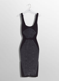 BLACK BUCKLED DENIM DRESS