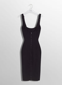 BLACK BUCKLED DENIM DRESS