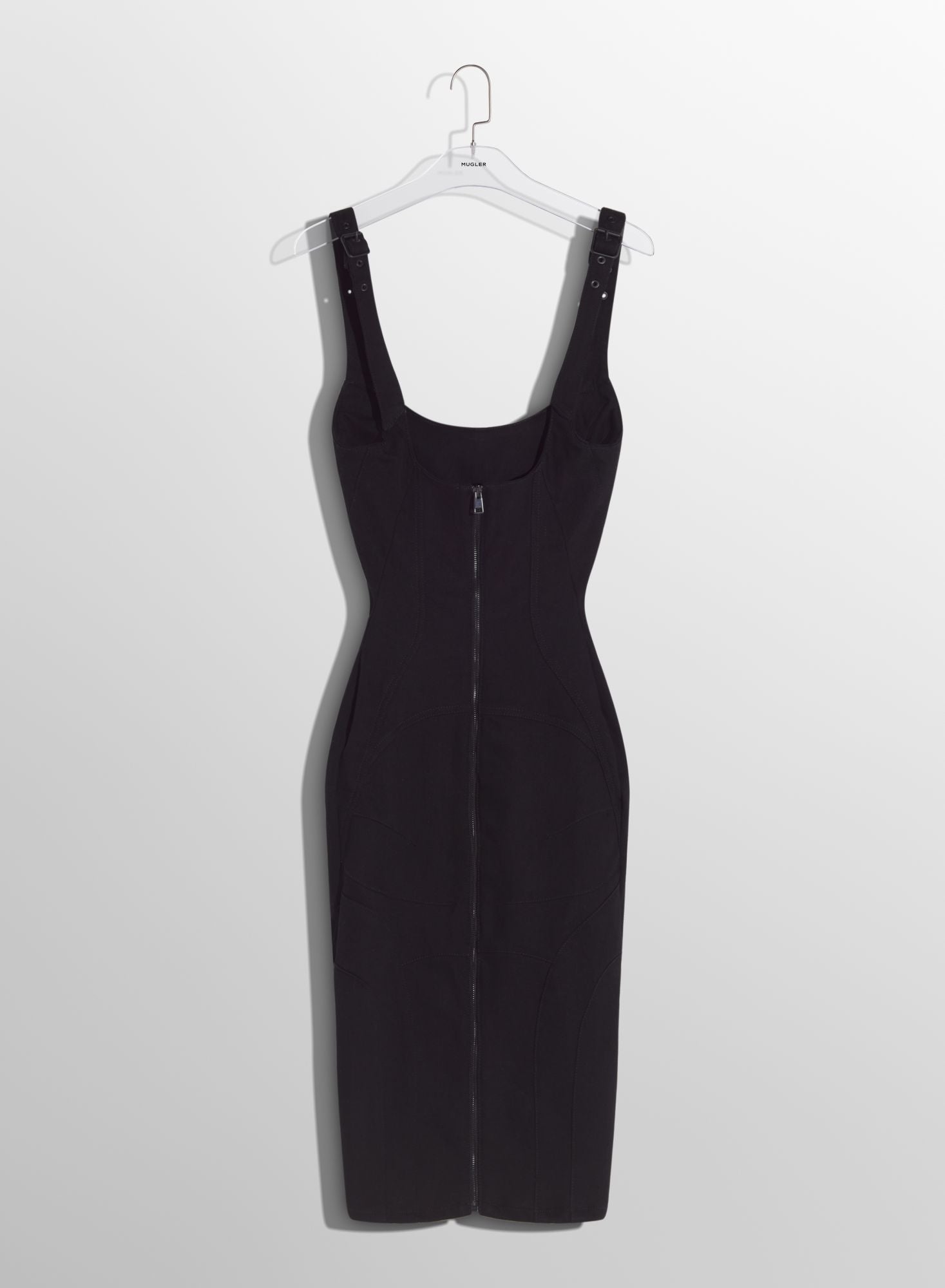 BLACK BUCKLED DENIM DRESS