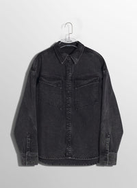 WASHED BLACK DENIM STUDDED SHIRT