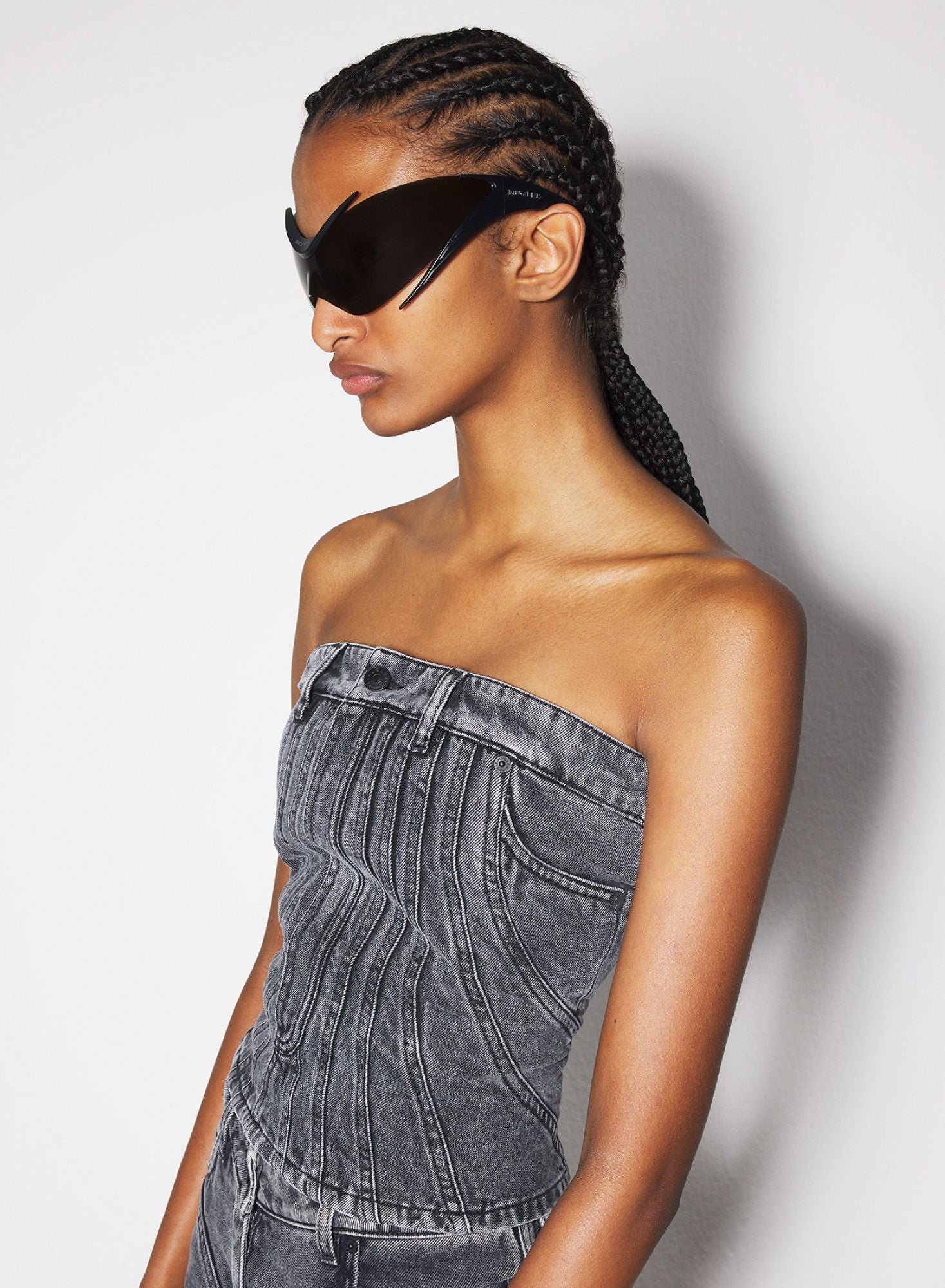 BLUE SPIRAL DENIM BUSTIER