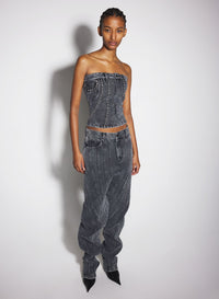WASHED BLACK SPIRAL DENIM STUDDED BUSTIER