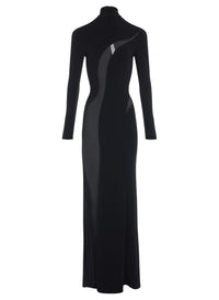 BLACK TULLE-INSERT CREPE GOWN