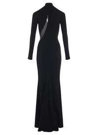 BLACK TULLE-INSERT CREPE GOWN