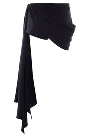 BLACK DRAPED SPIRAL DENIM SHORTS