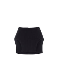 BLACK CURVY STRUCTURED MINI SKIRT