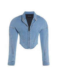 LIGHT BLUE TAILORED CORSET DENIM JACKET