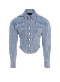 LIGHT BLUE CORSETED DENIM JACKET