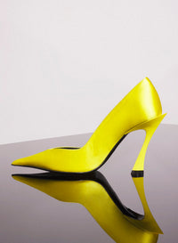 YELLOW LEATHER FANG 95 SATIN PUMP