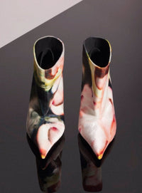 MUGLER X AMBERA WELLMANN PRINTED VELVET FANG 95 ANKLE BOOTS