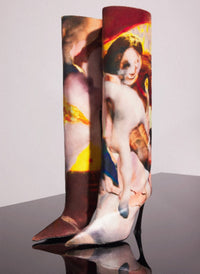 MUGLER X AMBERA WELLMANN PRINTED VELVET FANG 95 KNEE HIGH BOOTS