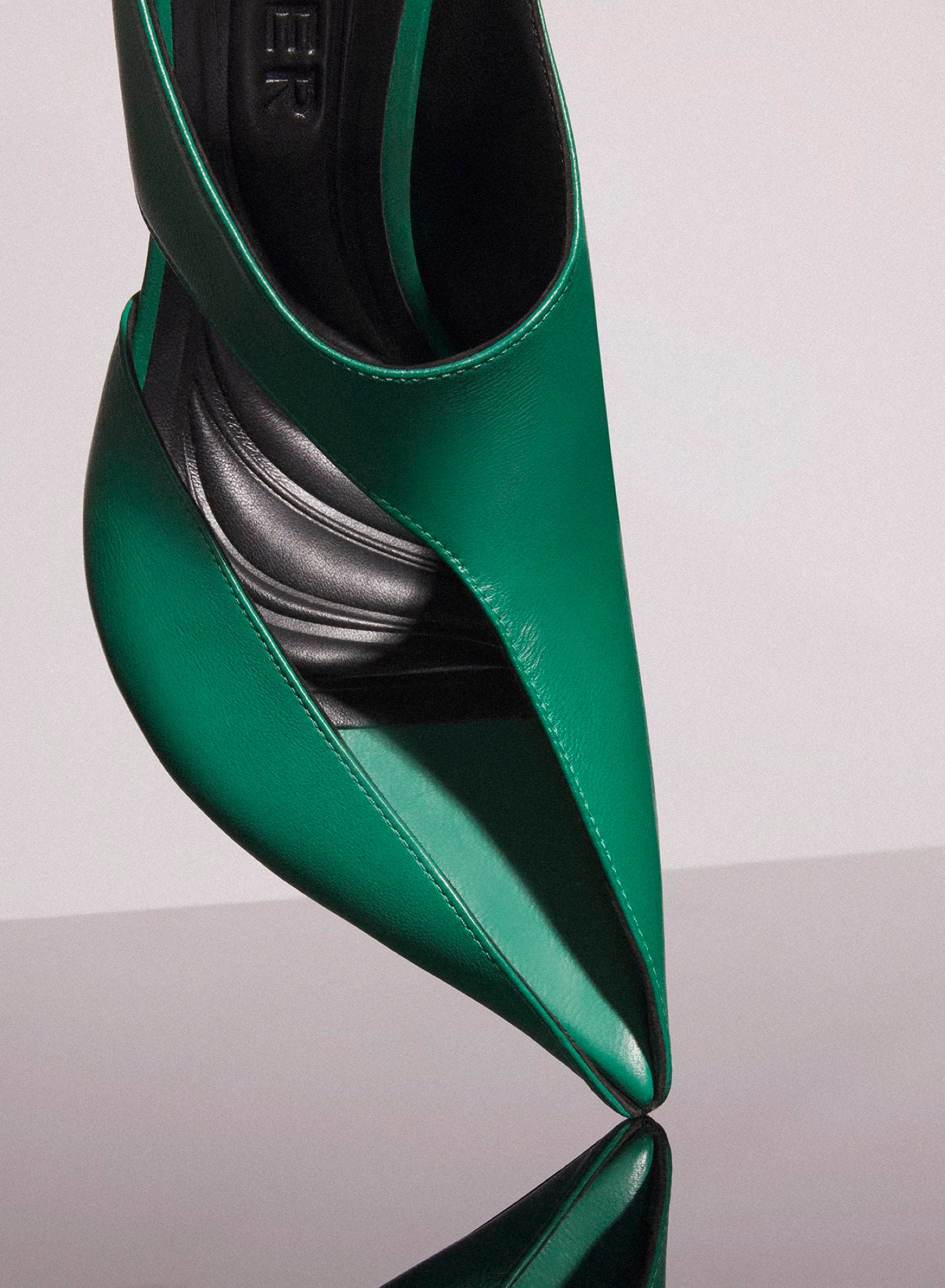 JADE GREEN LEATHER FANG 95 CUT-OUT MULE