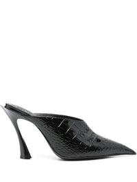 BLACK EMBOSSED CROCODILE FANG 95 MULES