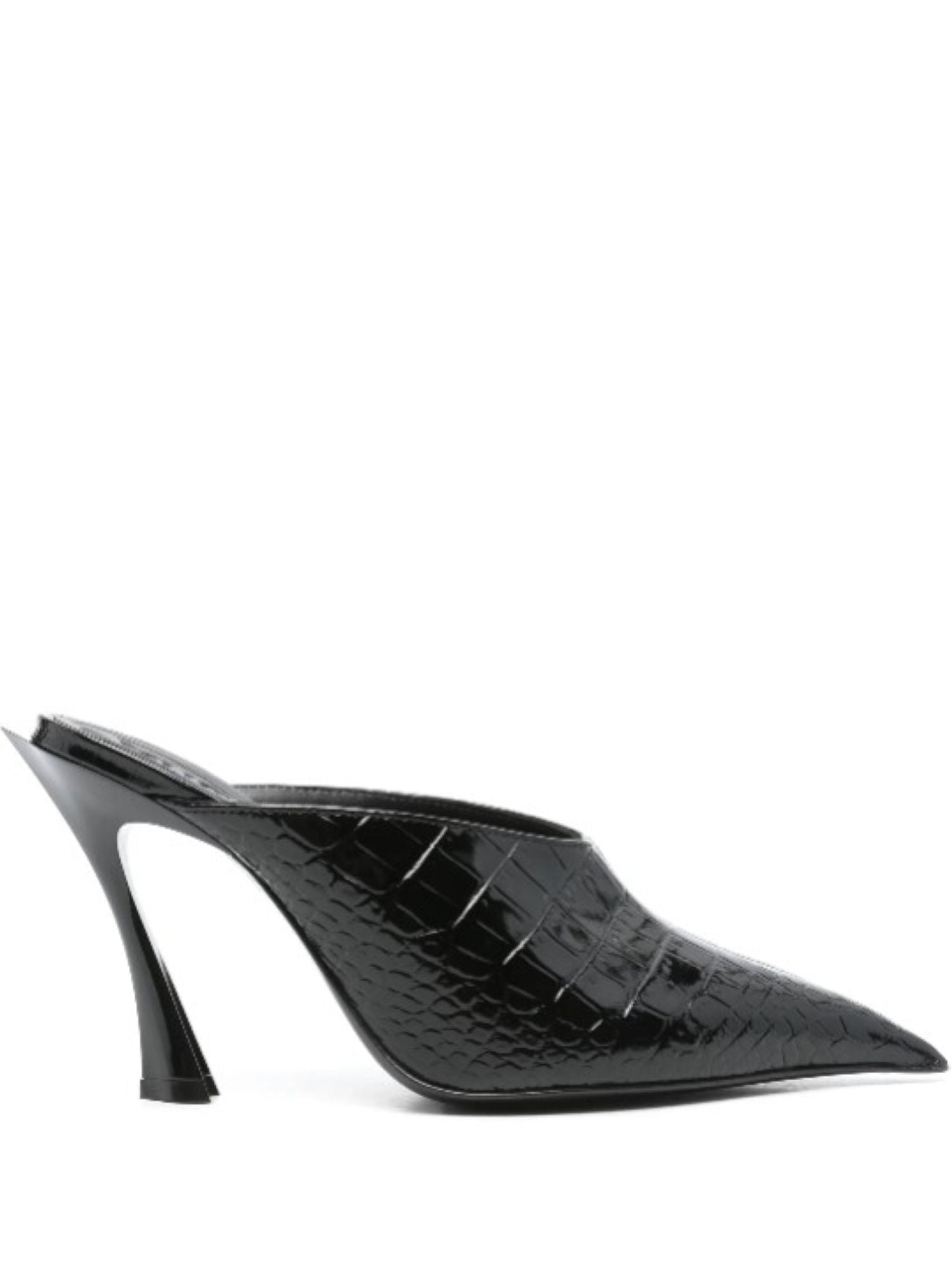 BLACK EMBOSSED CROCODILE FANG 95 MULES