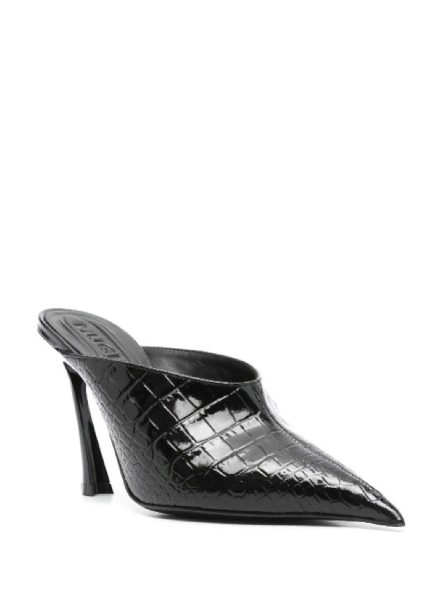 BLACK EMBOSSED CROCODILE FANG 95 MULES