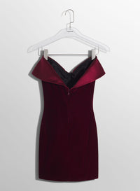 BLOOD RED VELVET AND SATIN MINI DRESS