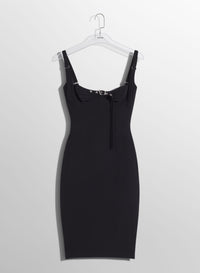 BLACK BUCKLED BUSTIER DRESS