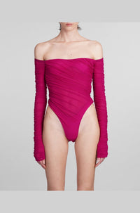 MAGENTA RUCHED MESH BODYSUIT