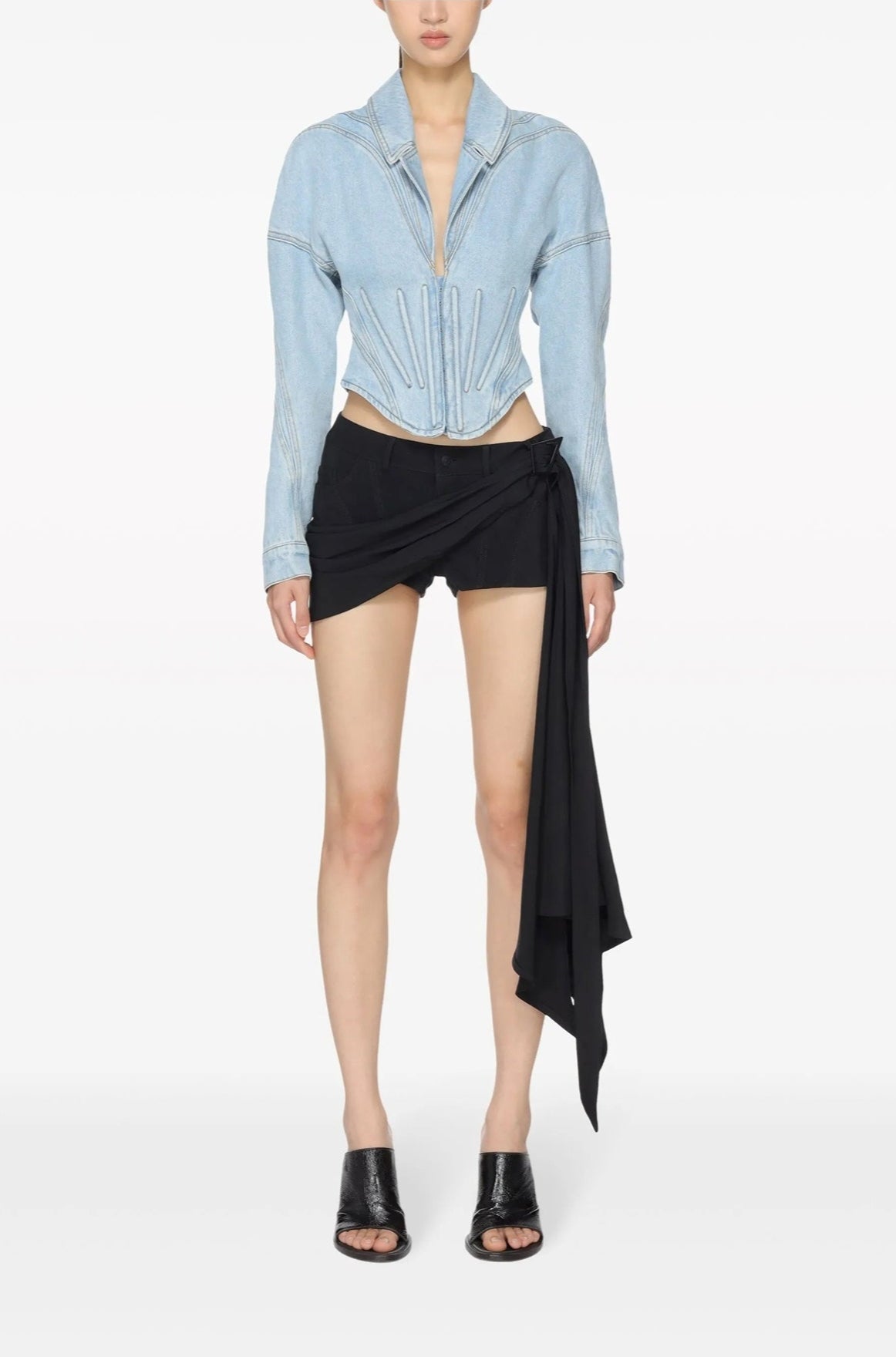 LIGHT BLUE TAILORED CORSET DENIM JACKET